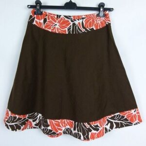 Bob Timberlake Linen Blend Floral Brown and Red Women's Full‎ Skirt Sz 8 EUC